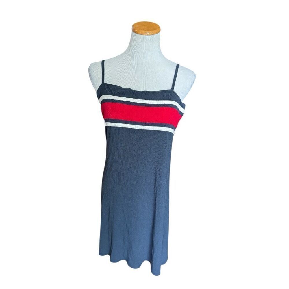 Womens Hollister Red White & Blue Ribbed Tank Dress with Built in Shelf Bra - L